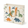 Sacchetto regalo in carta 30 x 12 x 25 cm beige con dinosauri - manici in tessuto