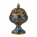 Bruciatore per incenso Ø20 cm in ceramica blu e metallo dorato con coperchio traforato decorativo