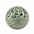 Bruciatore di incenso sferico diametro 14 cm in ceramica verde con trafori decorativi - stile classico