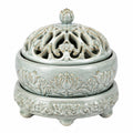 Bruciatore d'incenso in ceramica diametro 20 cm verde celadon traforato con coperchio decorativo