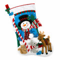 Calza decorativa natalizia 45 cm in feltro rosso blu verde e bianco con applicazioni pupazzo di neve appendibile