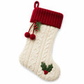 Calza natalizia 45 cm in tessuto a maglia bianco crema e rosso - decorazione da appendere