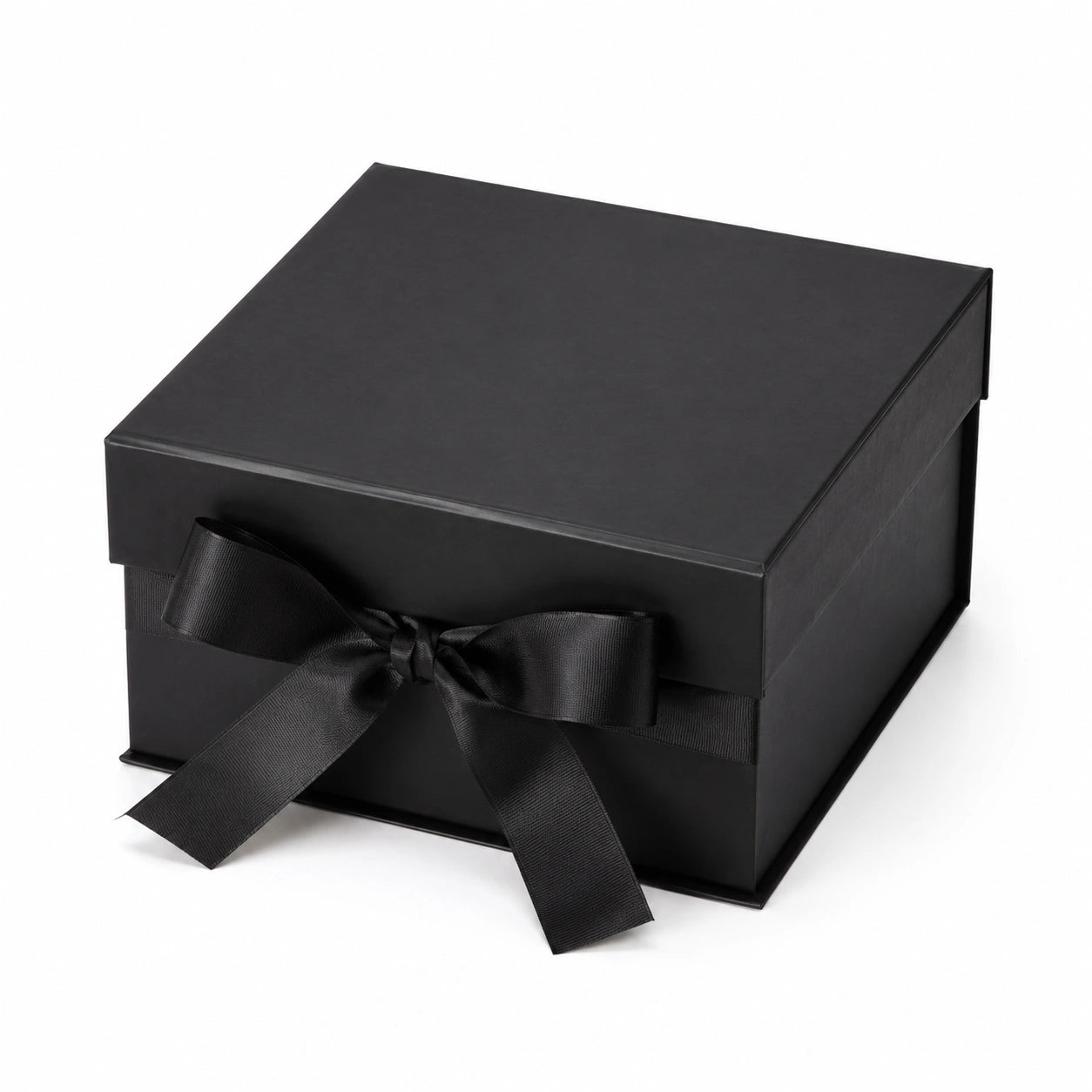 Scatola regalo 20 x 20 x 10 cm in cartone nero con nastro in raso