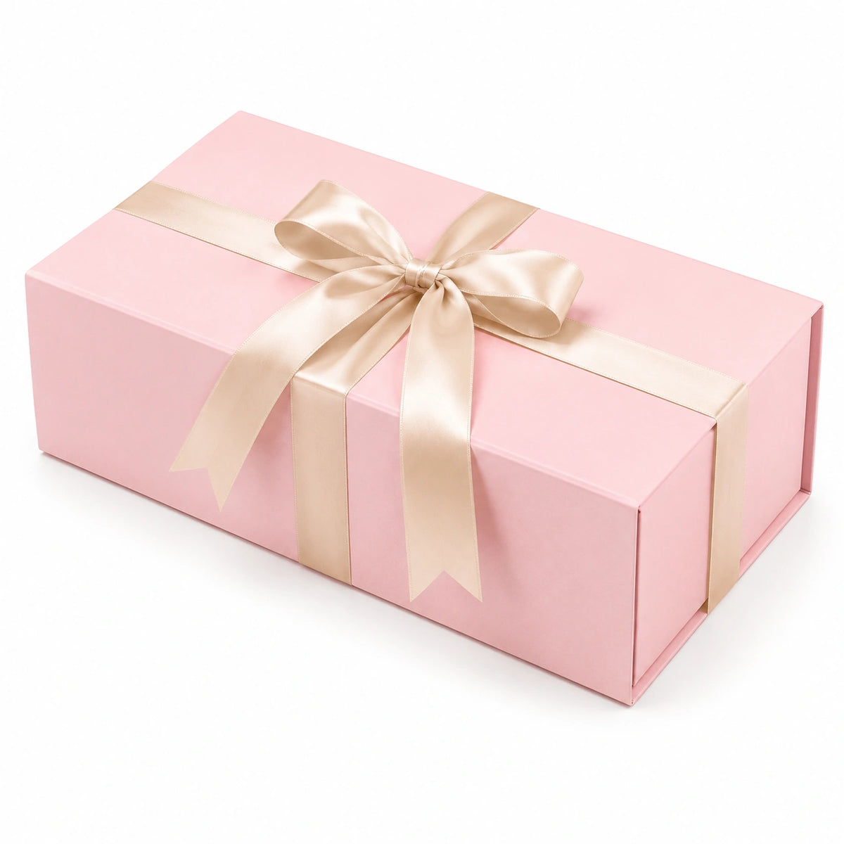 Scatola regalo 30 x 20 x 10 cm in cartone rosa con nastro effetto raso - rettangolare decorativa
