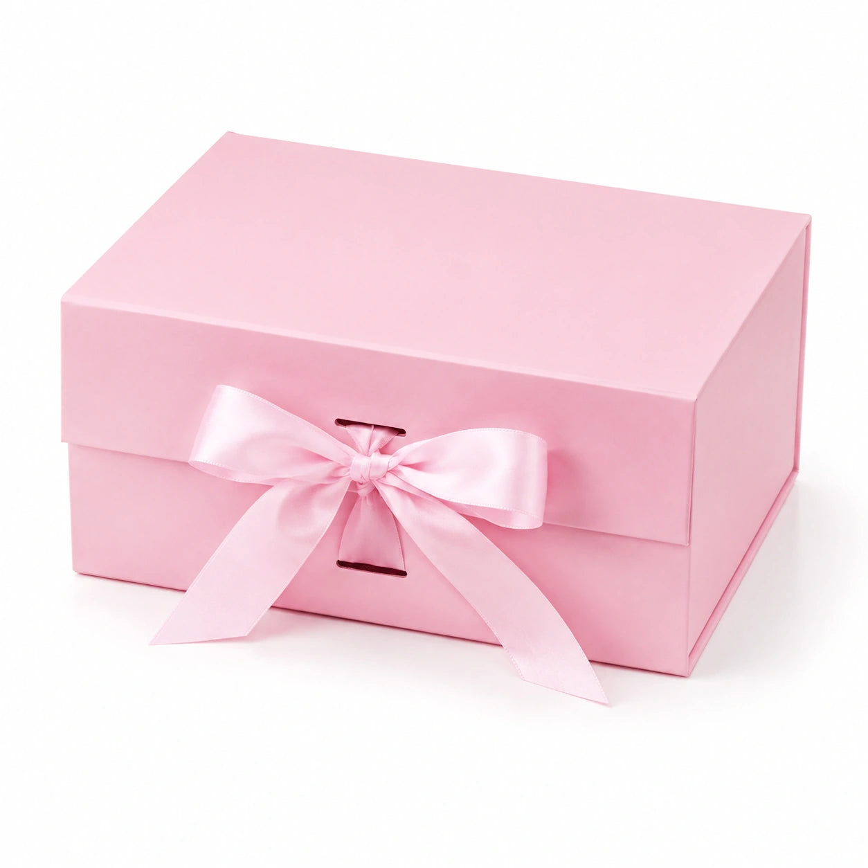 Scatola regalo 30 x 22 x 12 cm in cartone rosa con nastro tessile - chiusura decorativa