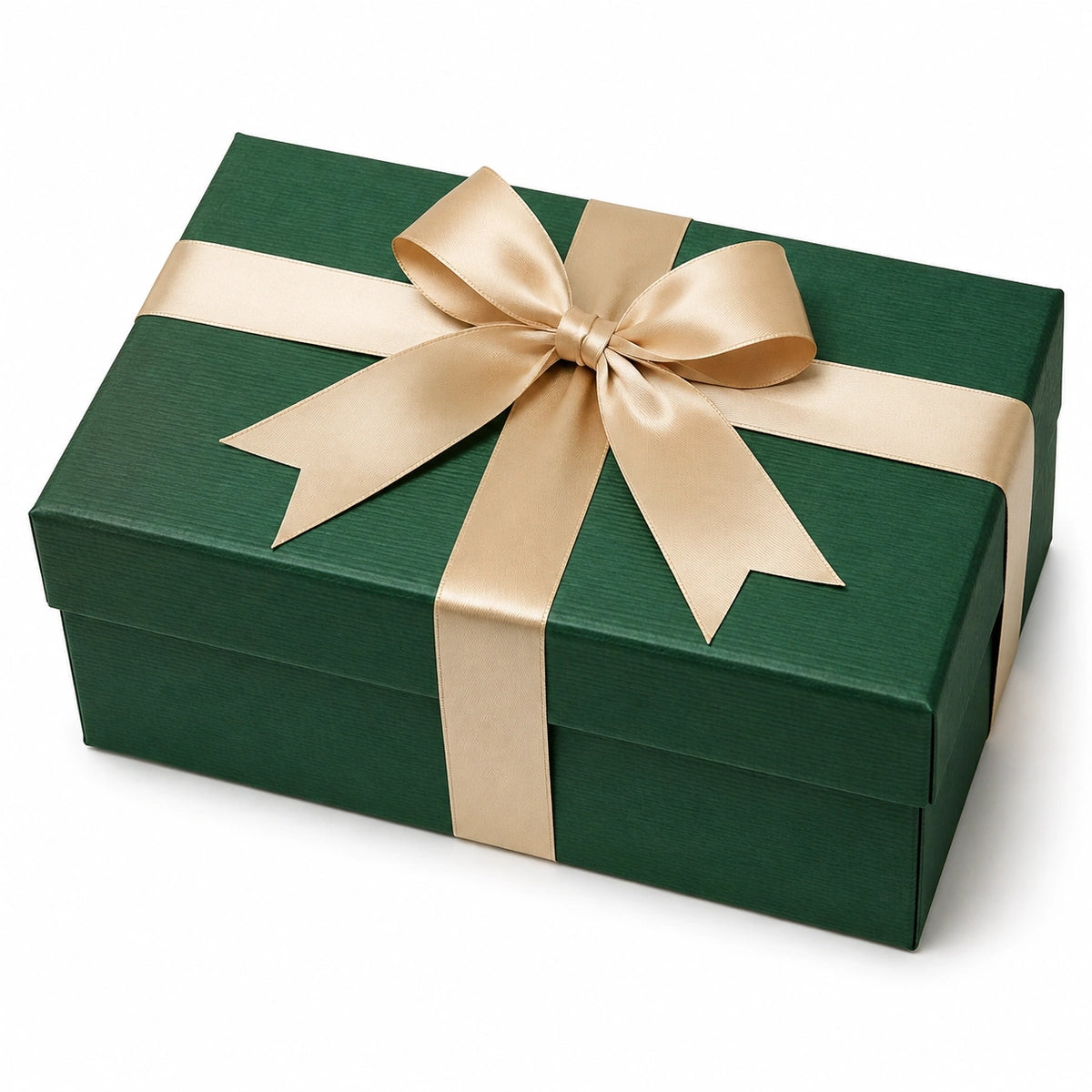 Scatola regalo 30 x 20 x 10 cm in cartone verde scuro con nastro beige stile elegante