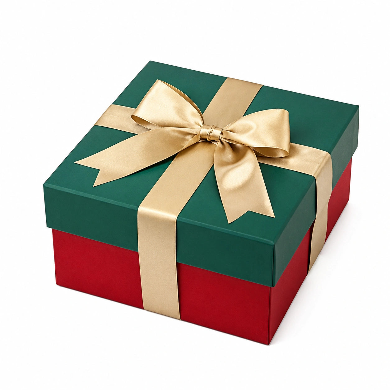 Scatola regalo 25 x 25 x 12 cm in cartone rosso e verde con nastro dorato - quadrata con coperchio