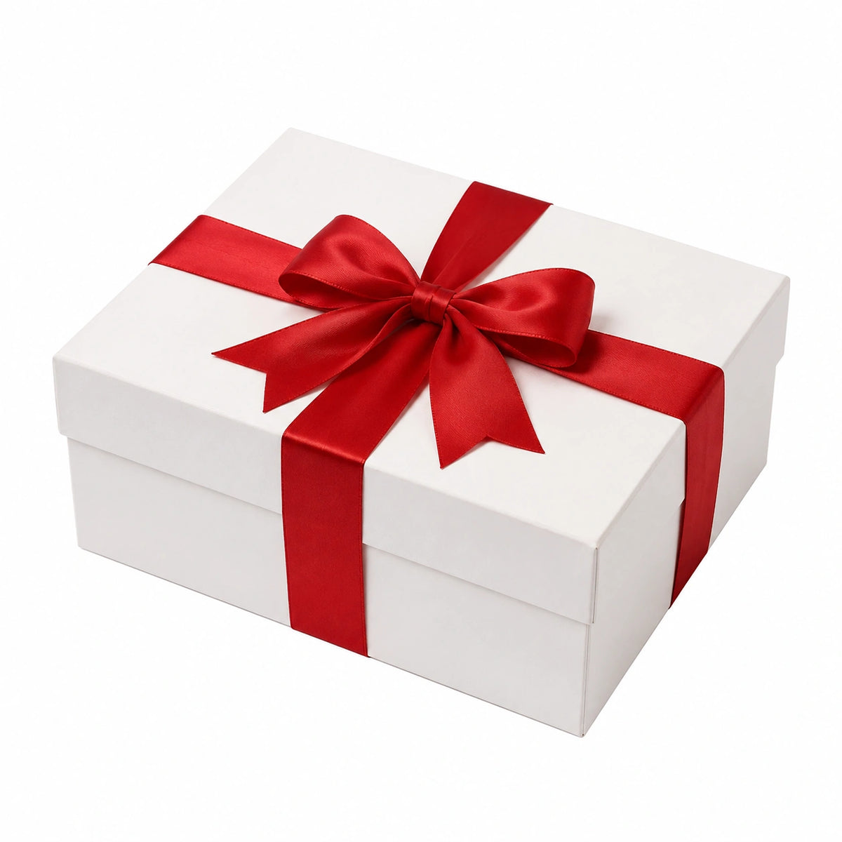 Scatola regalo 25 x 20 x 10 cm in cartoncino bianco con nastro rosso - confezione decorativa con coperchio